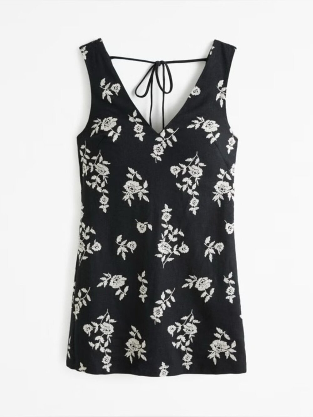 NWT A&F Black Floral Embroidered Linen Shift Mini Dress Size MP - Picture 4 of 8